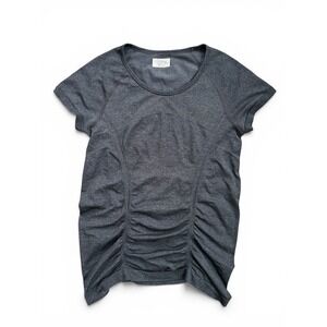 Athleta Momentum Tee Women M Grey Good Ruched Seamless Space Dye Workout Top